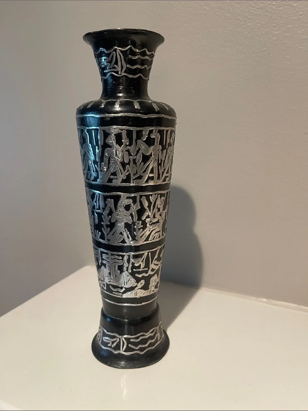 Black and Silver Decorative Egyptian-Style Vase